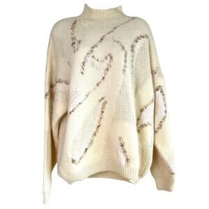 Vtg Lauren Hansen Hand Knitted Wool Angora Blend Abstract‎ Sweater Size Medium
